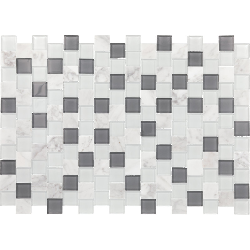 Daltile Perfit Mosaix 1" x 1" Natural Stone Brick Joint Mosaic in Polished White Carrara & Glass