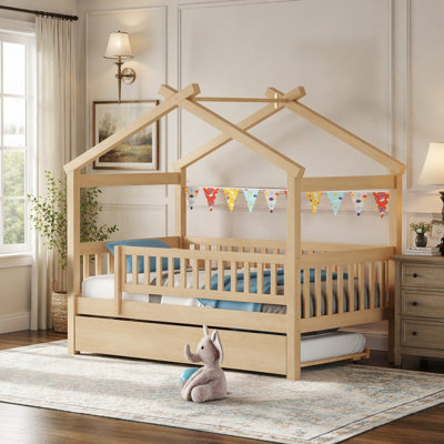 Lit simple en bois avec lit gigogne simple, noyer (ANCIEN SKU: WF302178AAN)
