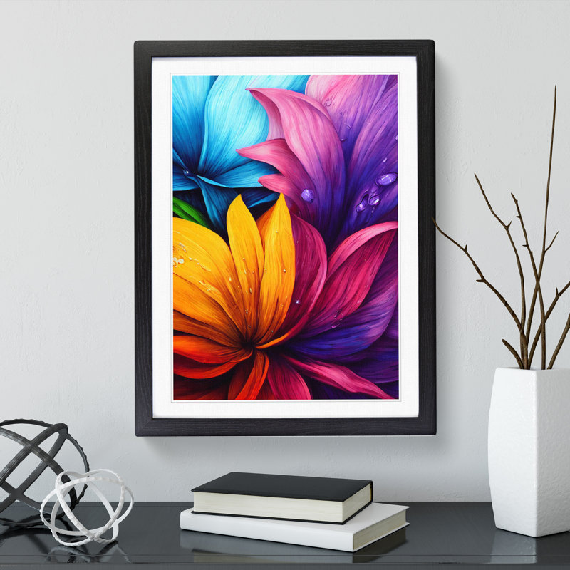 XV1022-4926X Vibrant Flowers No.1 - Print, White, 66cm H x 48cm W, Black Framed Paper