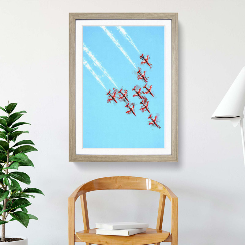 Fighter Jet Air show - Framed Print, 50cm H x 35cm W x 2cm D, Oak
