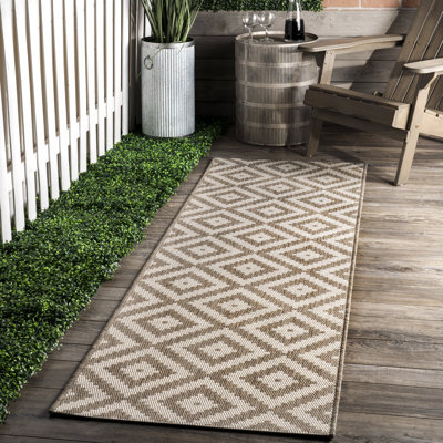 Tapis intérieur / extérieur géométrique beige / brun Ellzey
