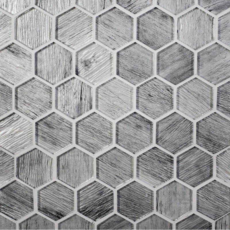 1.9" x 1.9" Glass Hexagon Mosaic Tile, Gray