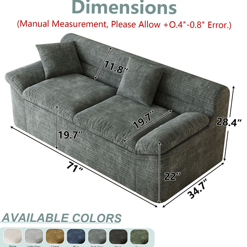 Modular Corduroy Sectional Sofa, No Assembly Required, Mousse GRIS FONCÉ