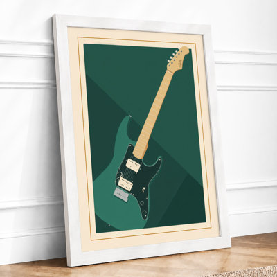 Teal Guitar Study Mid-Century - Framed Print
