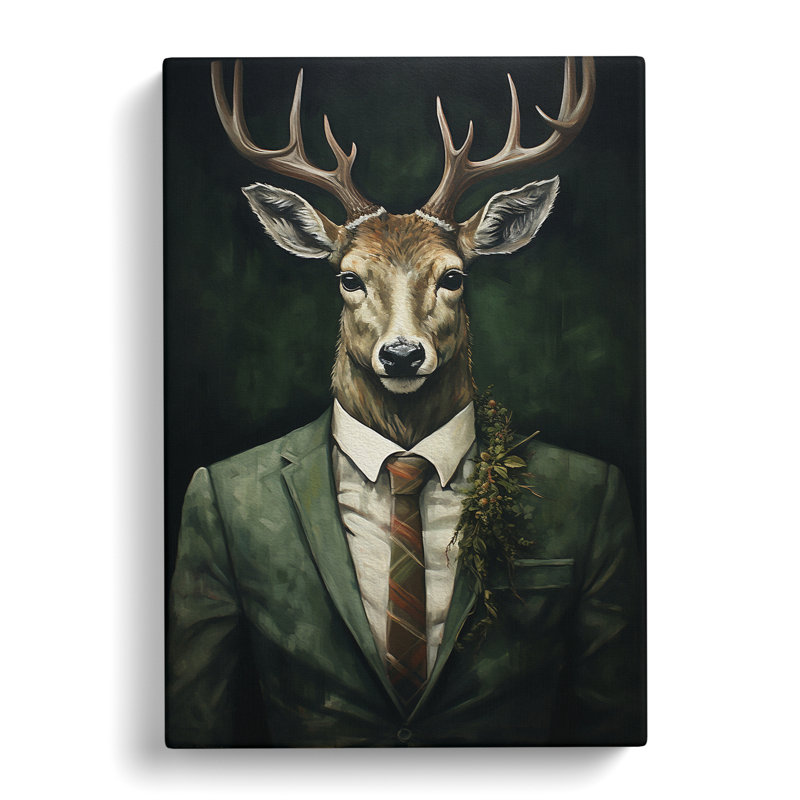 Deer In A Suit No.4 - Print on Canvas, 76cm H x 50cm W x 3cm D