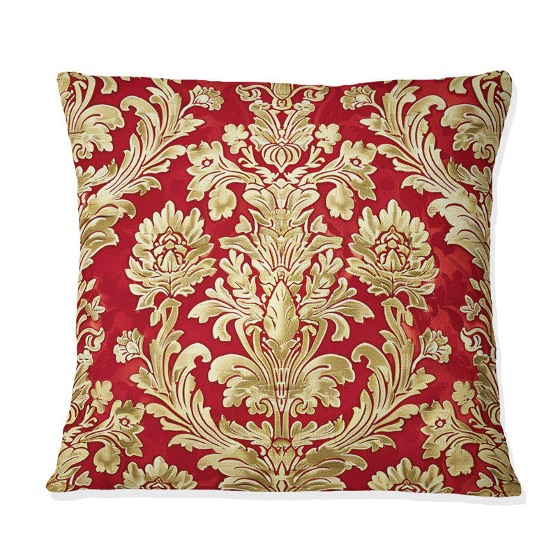 Or rouge damassé III - coussin damassé, H 16 po x l 16 po, Carrée