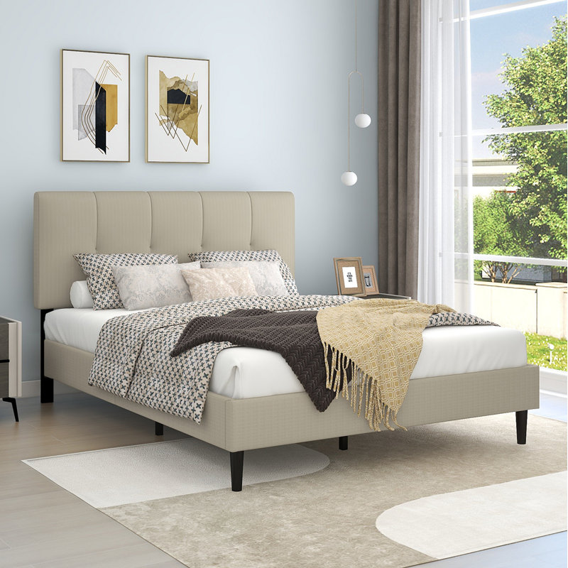 Lit plateforme à profil bas Dajai, Beige, Complète