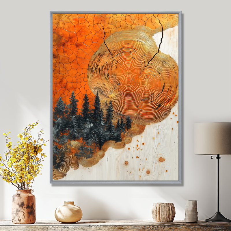 «Kemry Sunrise Tree In African Field Landscape IV», art mural forêt, H 32 po x l 24 po, Argent argent
