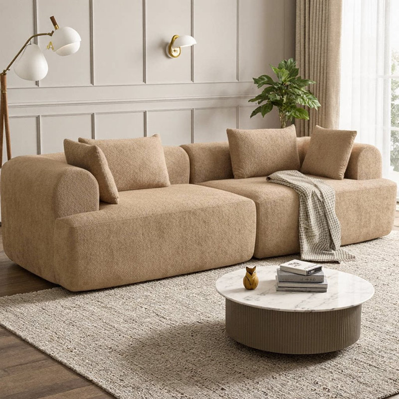 Boneless 96" Modular Loveseat 2-Seater Sofa, No Assembly Required Compressed Sofa, Deep Seat with Thick Armrests, Soft Flannelette Upholstery, 2-Piece Set for Living Room, Apartment