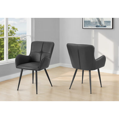 Dining Chair, 33" Height, Set Of 2, Upholstered, Side, Dining Room, Kitchen, Blue Leather Look, Black Metal, Contemporary, Modern