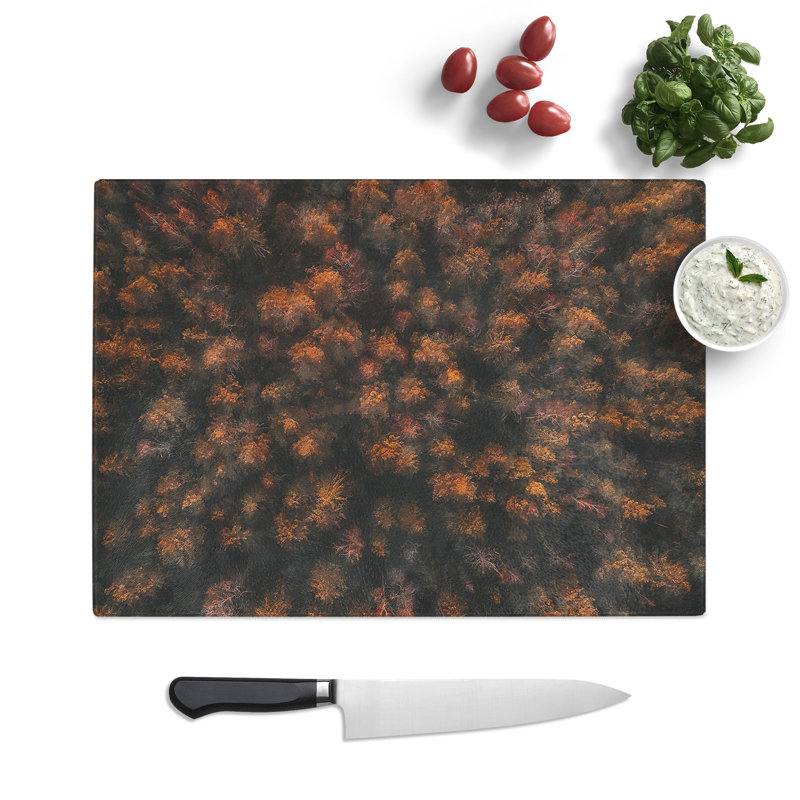 Tempered Glass Autumn Forest in Bloom Painting Chopping Board, 20 cm x 28.5 cm