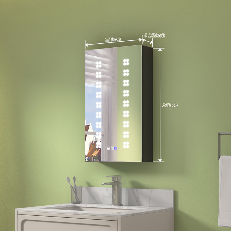 Arrionna W H Surface Frameless Medicine Cabinet Mirror 2 Adjustable, Right, 66cm H x 38cm W x 14cm D