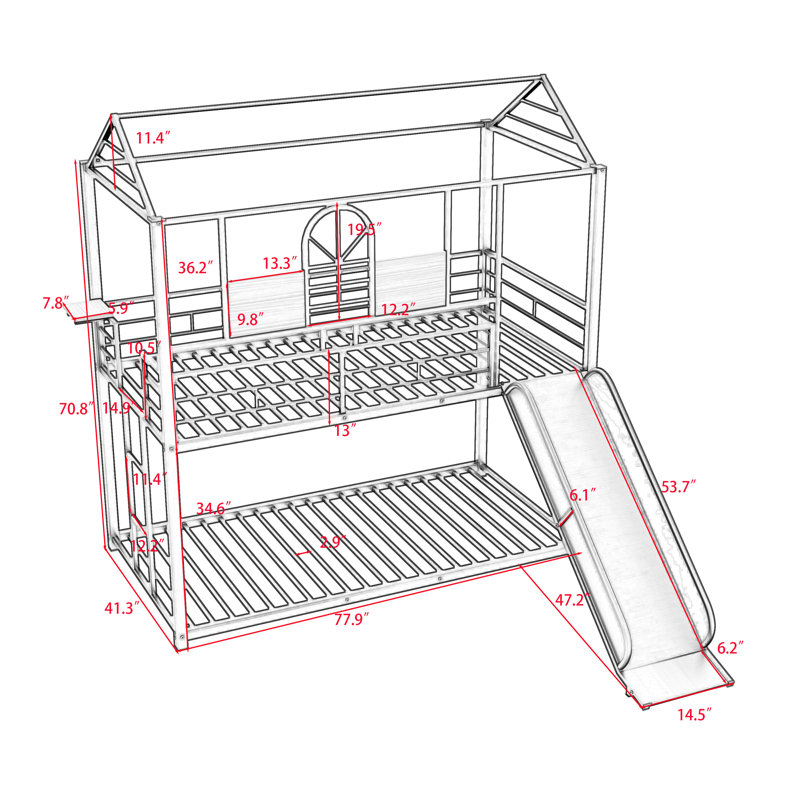 Landover Kids Twin Over Twin Bunk Bed, Red