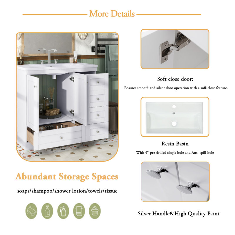Meuble-lavabo simple avec plateau Rex 36, Blanc