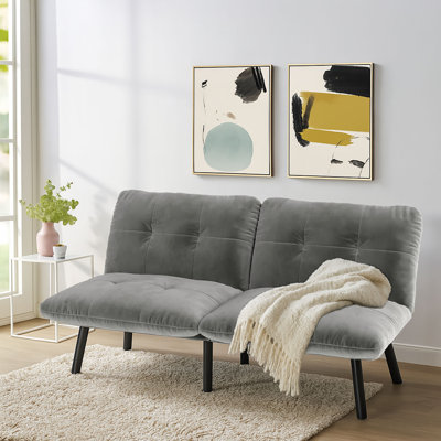 Classic Velvet Upholstered Convertible Futon Sofa Bed with Adjustable Split Backrest by Everly Quinn