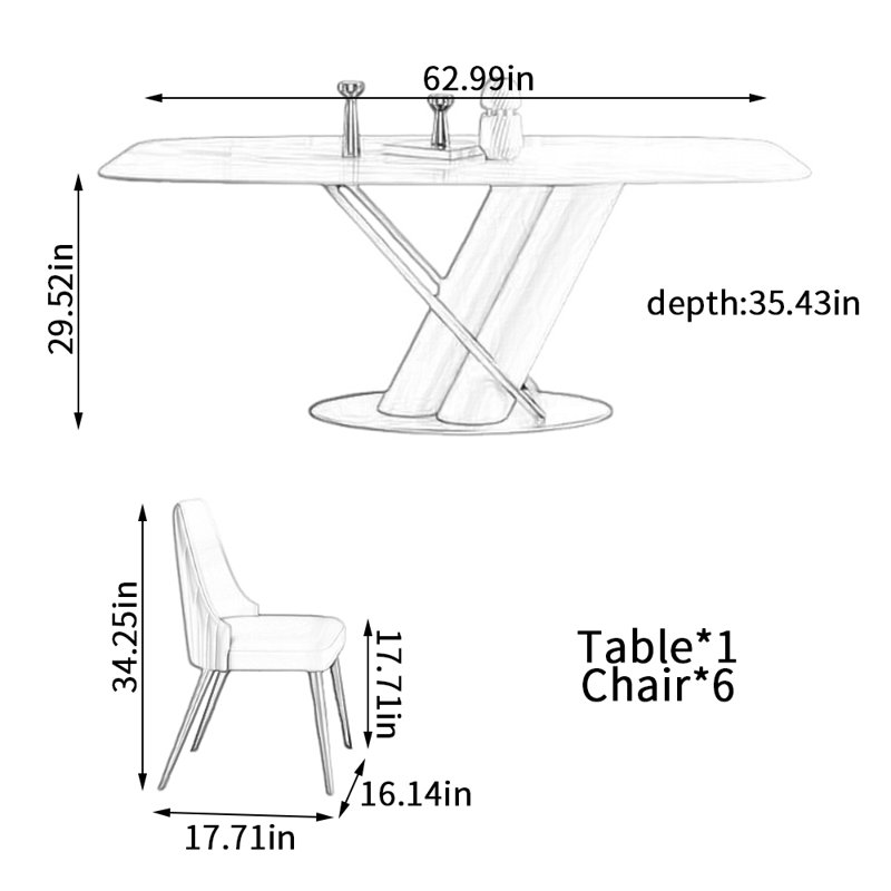 Light Luxury Modern Simple Style Rectangular Table, 29.52" H x 62.99" L x 35.43" W