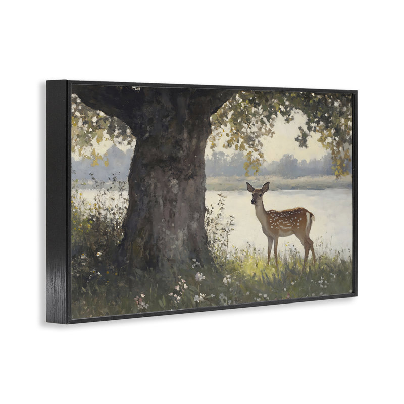 «Sp Spot Doe» par Lake, estampe numérique, design par Franklyn Gregory, Giclée encadrée noir minuit, H 20 po x l 30 po