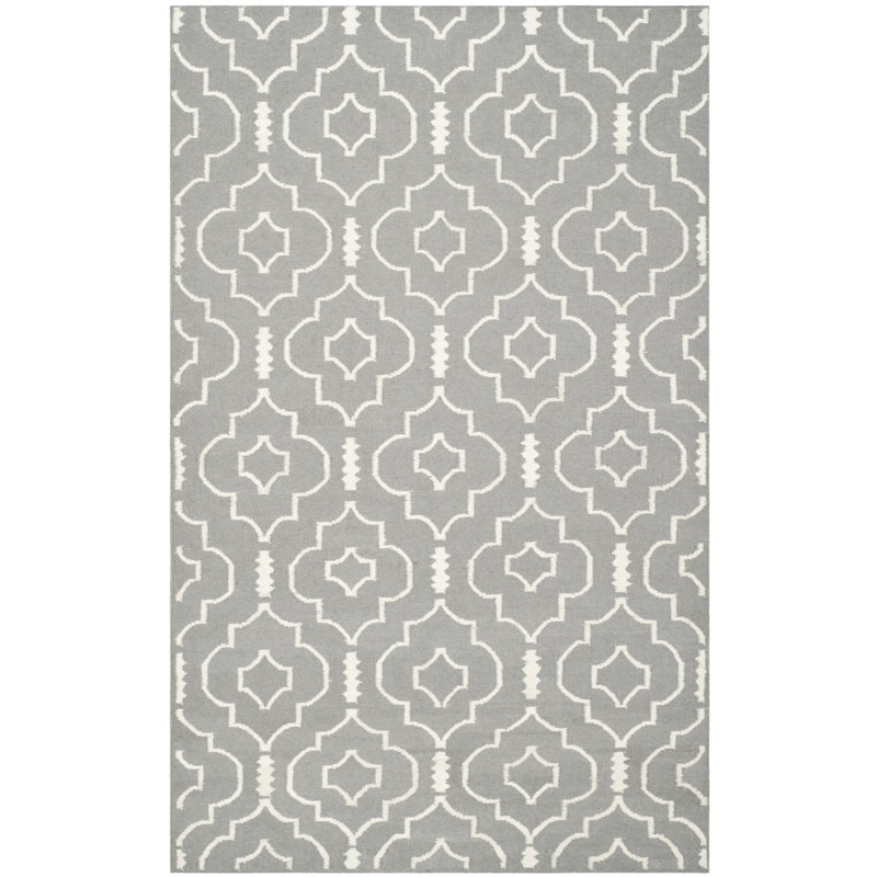 Waucoma Hand Woven Flat Weave Wool/Cotton Geometric Rug in Ivory/Gray, Rectangle 2'6" x 4'
