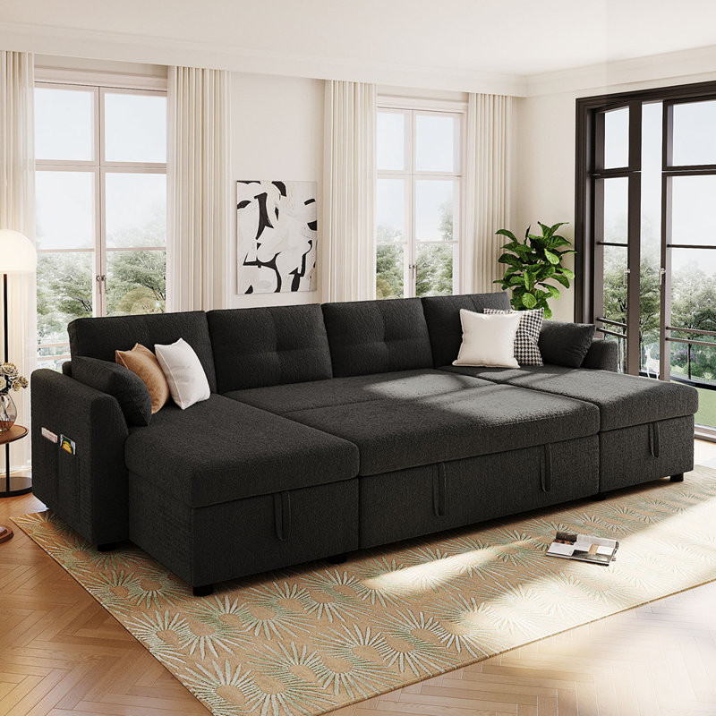 Canapé-lit modulaire moderne en forme de U avec canapé-lit de 107 po avec amplement d'espace de rangement et ports USB pour le salon