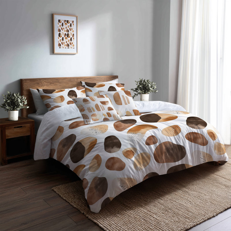 Ensemble de literie 5 pièces Country Farmhouse - Ensemble de housse de couette et de coussins géométriques brun et beige