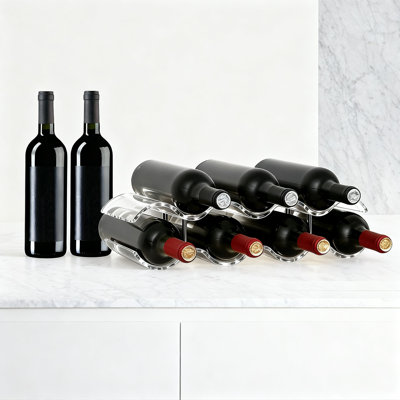 Acrylic Wavy Wine Bottle Rack, 2 Tiers 7 Bottles (Clear)