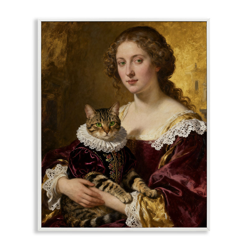 Estampe numérique de la Renaissance avec un chat Regal, conception de CAD Designs, Encadrement giclée blanc côtier