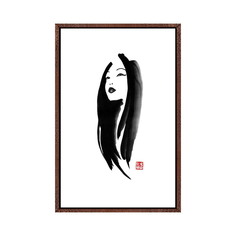Geisha I by Péchane - Print on Canvas, 101.6 cm H x 66.04 cm W, Classic Brown Wood Framed
