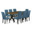 Ensemble de table de salle à manger 9 pièces moderne comprenant une table rectangulaire en bois avec pieds en X et 8 chaises de salle à manger Parson en tissu bleu, noir brossé-1647215962-1647215961-1647215908