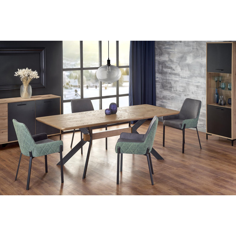 Redegonda Extendable Oak Metal Base Dining Table