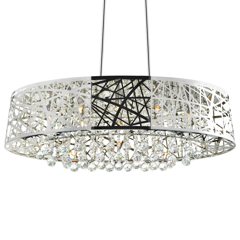 Lustre pour îlot de cuisine 32 po en acier inoxydable - Luminaire tambour 8 lumières avec base G9