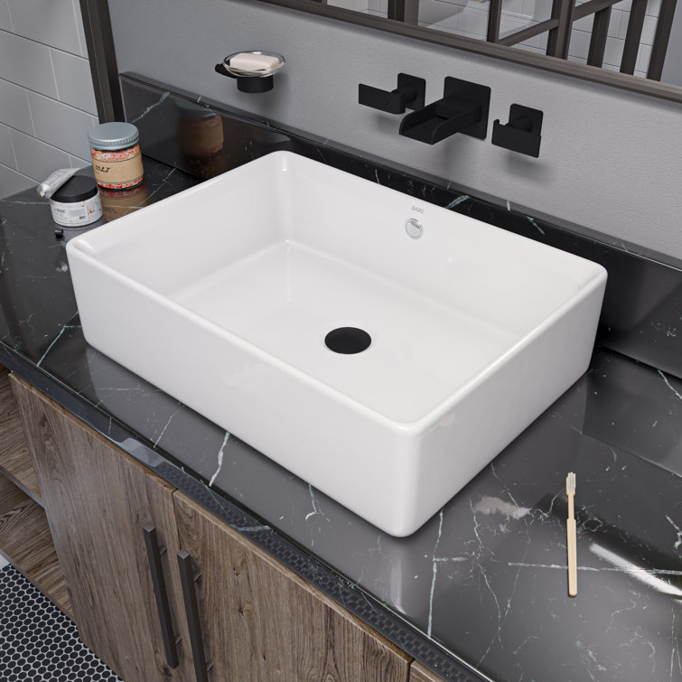 EAGO 14.125'' White Ceramic Rectangular Bathroom Sink with Overflow