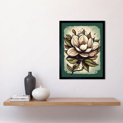 Cedardale Old School Magnolia Flower USA Tattoo Ink Body Art Americana 50s 1 Piece Single Picture Frame Wall Art