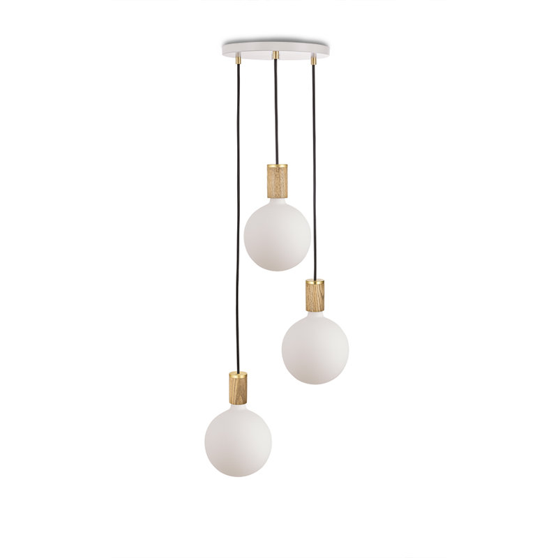 Luminaire suspendu en forme de grappe à 3 lumières Sphere IV, Chêne
