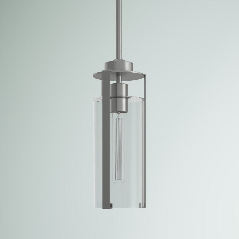 Keziah 1-Light Dimmable Cylinder Pendant with Glass Shade, Brushed Nickel