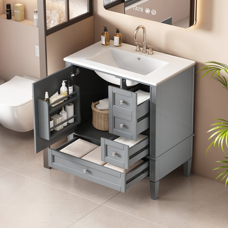 Meuble-lavabo 30 po avec lavabo en céramique, Gris