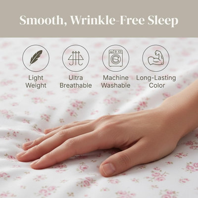 Silky Soft Microfiber Full Sheet Set, Wrinkle-Free Bedding With Deep Pocket Fitted Sheet And Pillowcases, Ivory Rose Floral