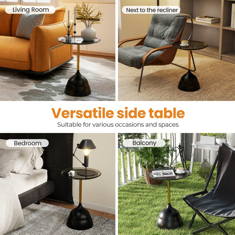 Black Round Glass End Table