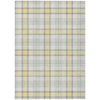 3' X 5' Yellow And Gray Plaid Washable Indoor Outdoor Area Rug