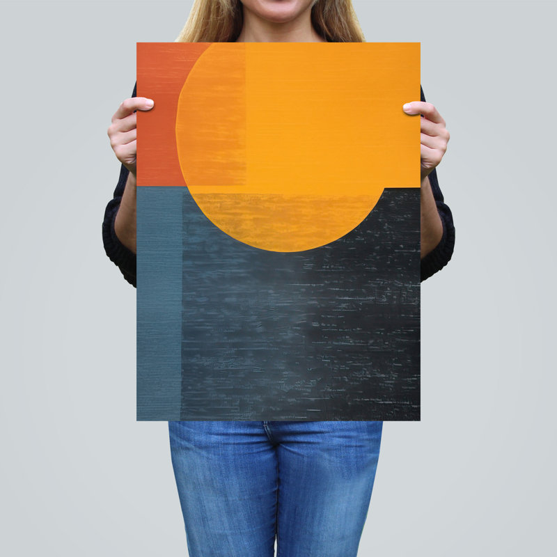 Wall Art Print Indigo Amber Sunrise Abstract Oil Painting Poster
