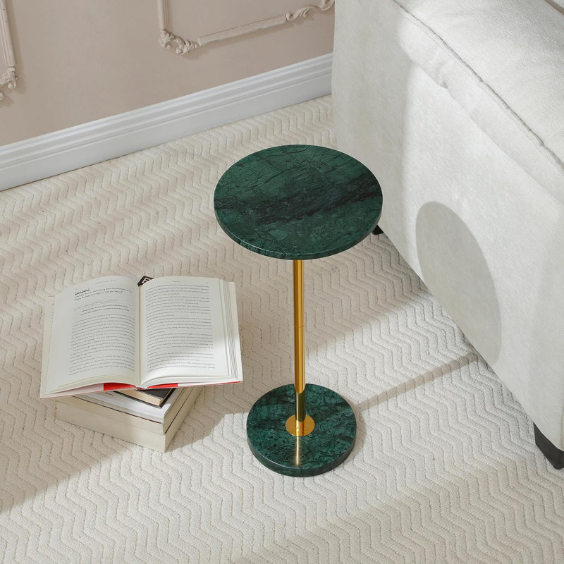 Modern Marble Pedestal Drink Table With Weighted Base, Compact Accent Side Table For Living Room, Bedroom, Or Small Spaces