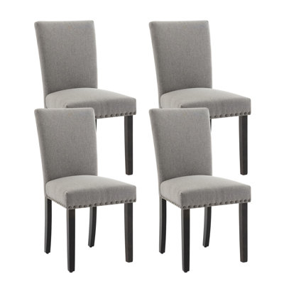 Set of 4 Modern Upholstered Dining Chairs - Parsons Style, Nailhead Trim, Sturdy Wood Legs, Padded Linen Seat,4PCS Linen | Grey