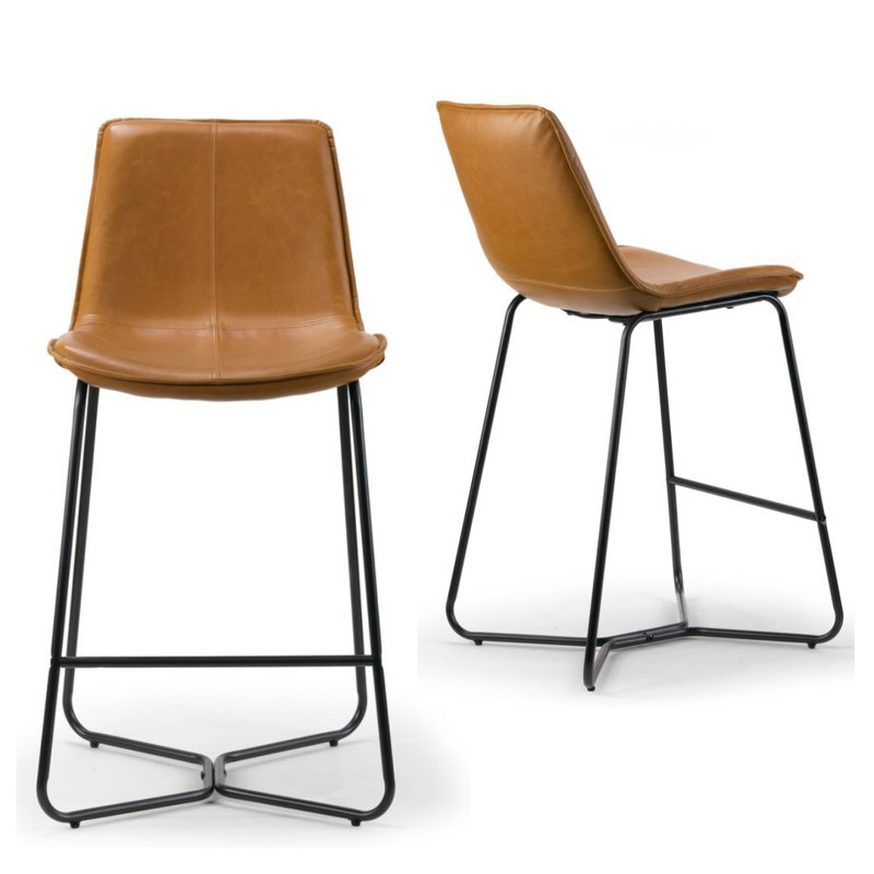 Tabouret de comptoir rembourré avec cadre en métal 26 po Tewksbury, Tanné