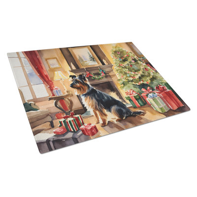 Australian Terrier Cozy Christmas Glass Cutting Board Large