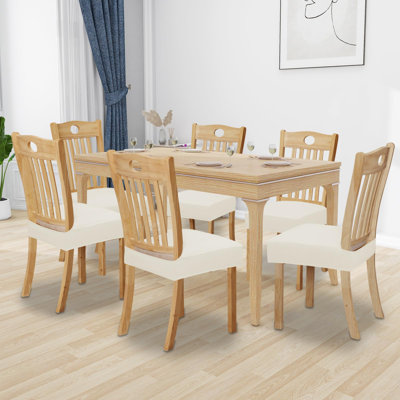 100% Waterproof Seat Covers For Dining Room Chairs Set Of 6, Stretch Chair Seat Slipcovers Protector Removable And Washable Kitchen Dining Chair Covers, Ivory