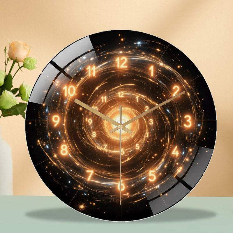 Horloge murale en verre trempé silencieuse de 30 cm, « Horloge murale spirale galaxie avec lumières LED_2 », sans tic-tac, fonctionne avec des piles (piles AA non comprises), décoration artistique pour la maison