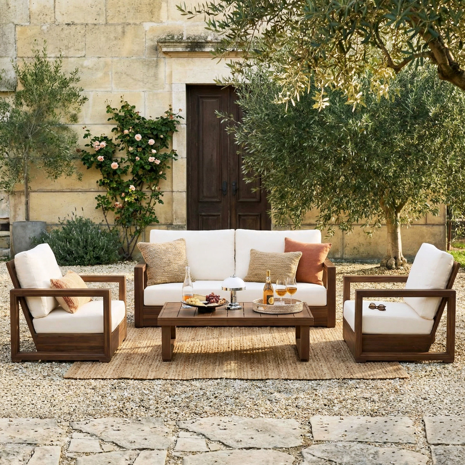 Donnie 4-Person Acacia Patio Seating Group, Mocha