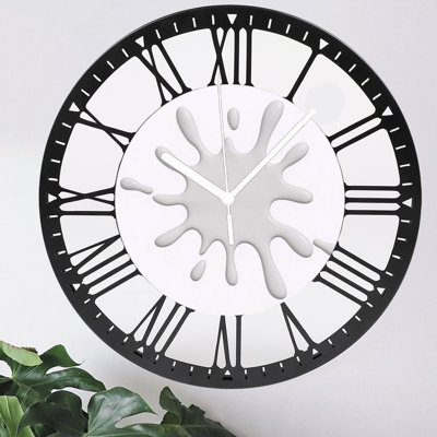 10" Round Iron Wall Clock with Silent Quartz Movement, Roman Numerals, UV-Printed Design