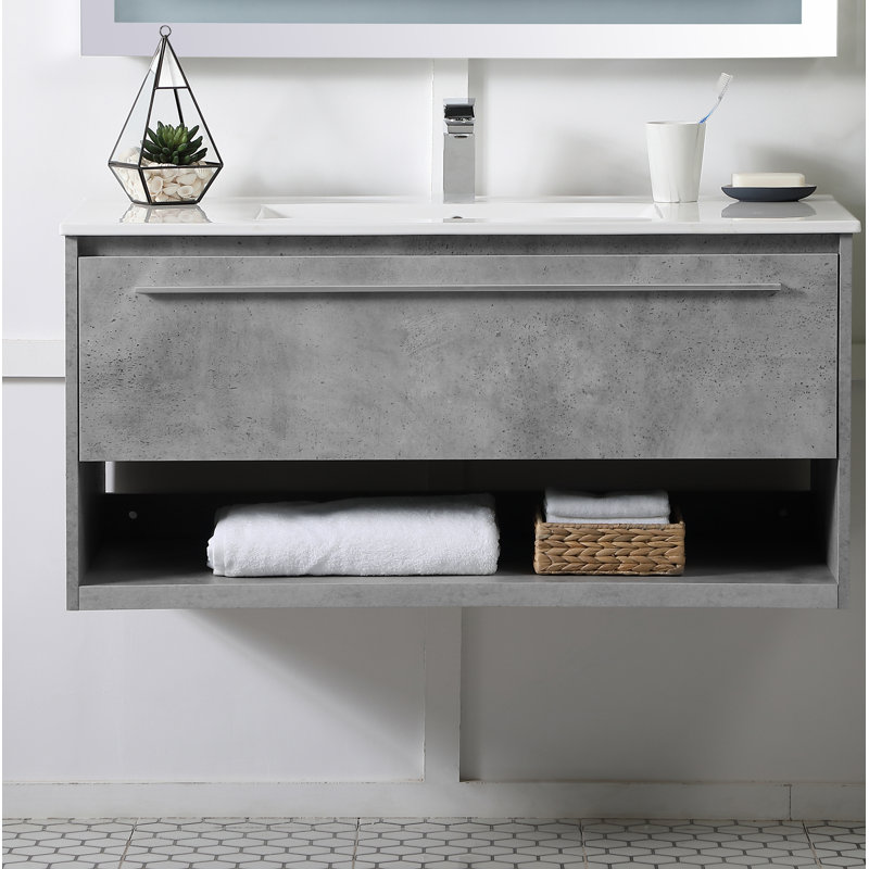 Kasper 40'' Single Bathroom Vanity with Porcelain Top, Concrete Gray
