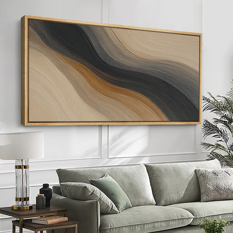Grande impression sur toile encadrée - reproduction abstraite neutre pour décoration murale minimaliste moderne, Naturel