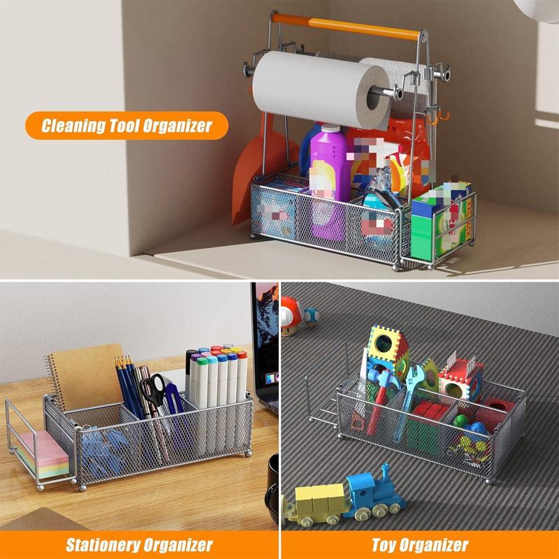 Porte-ustensiles, porte-ustensiles pour condiments, porte-ustensiles pour la fête, porte-ustensiles de pique-nique avec poignée et porte-rouleau de papier essuie-tout, porte-ustensiles de camping, argent